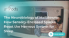 Promotional image for zzzPods showing a person relaxing inside a futuristic sleep pod with text: "The Neurobiology of Meltdowns: How Sensory-Enclosed Spaces Reset the Nervous System for Sleep.