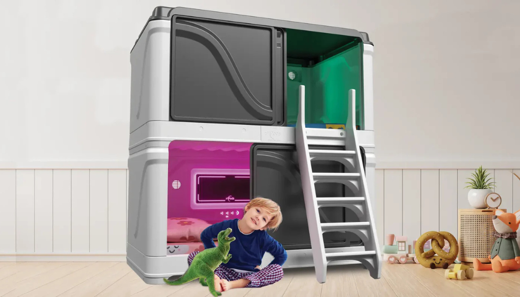 Child sleeping peacefully inside zPods sensory sleep pod for kids in the USA enclosed sensory bed for autism and special needs